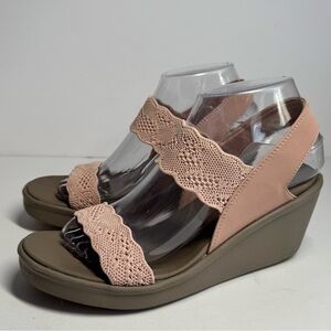Skechers Blush Pink Rumble On New Crush Crochet Wedge Sandal Shoe Size 8